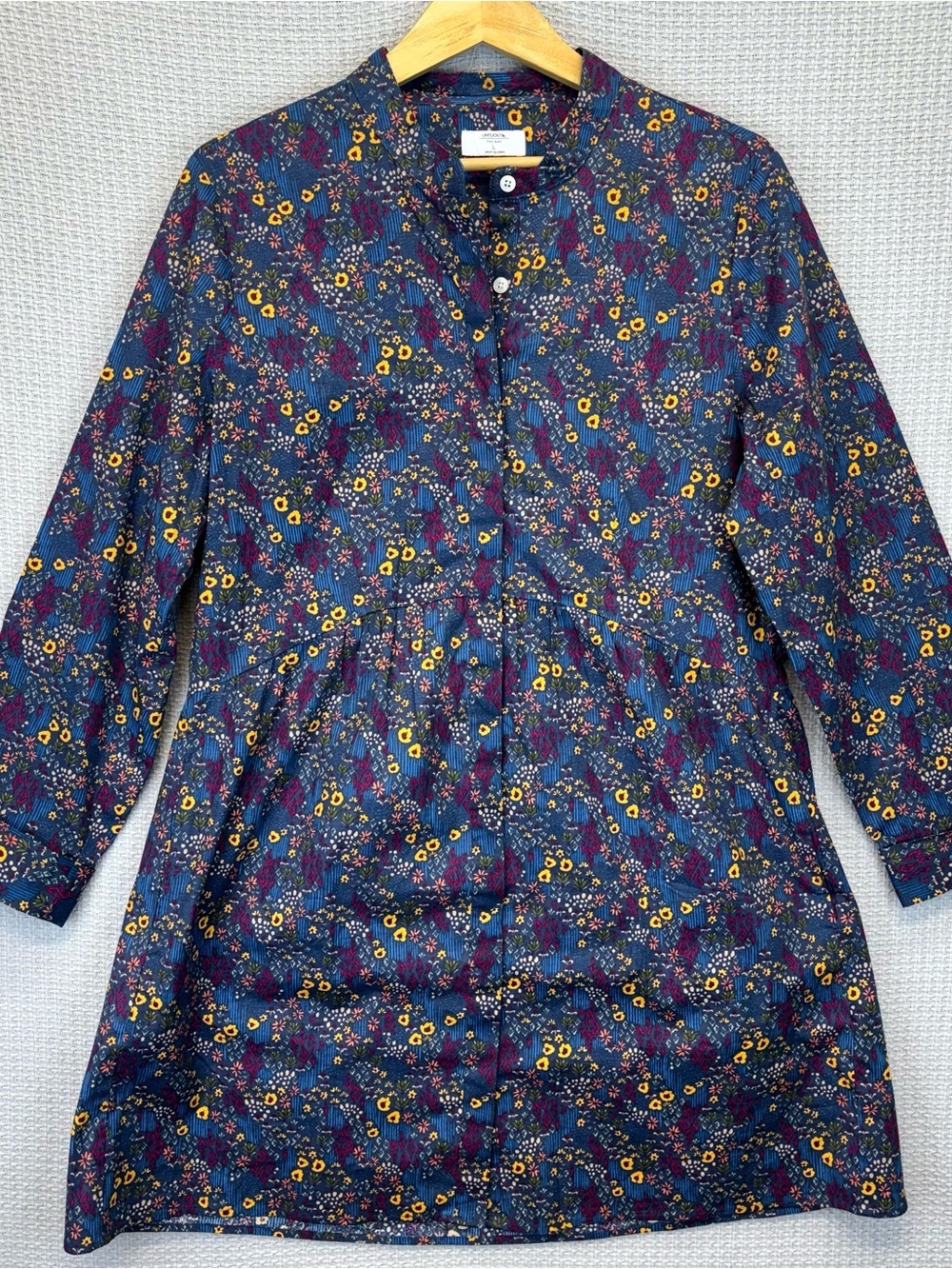 Untuckit Shirtdress Women Size L Navy Blue Floral Print Lauren Poplin Mini Dress